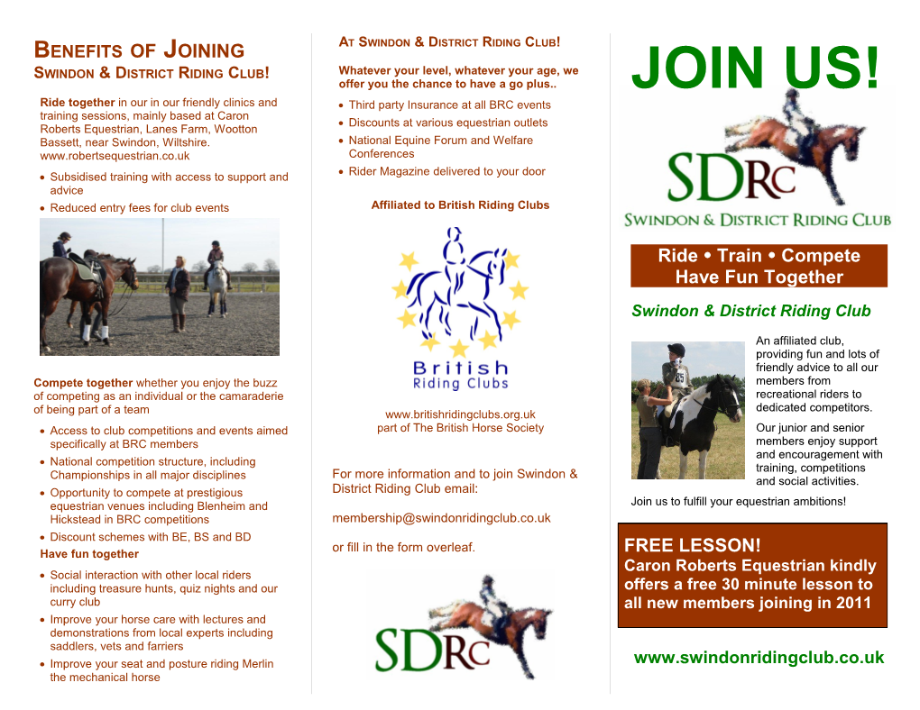 Benefits of Joiningswindon & District Riding Club!