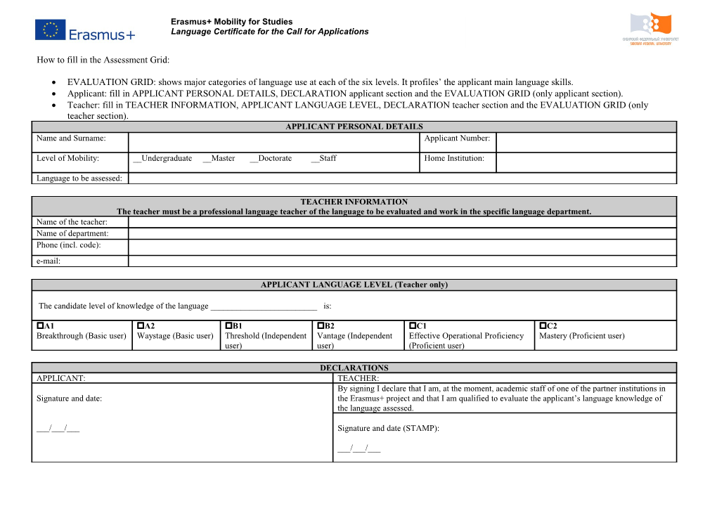 How to Fill in the Assessment Grid