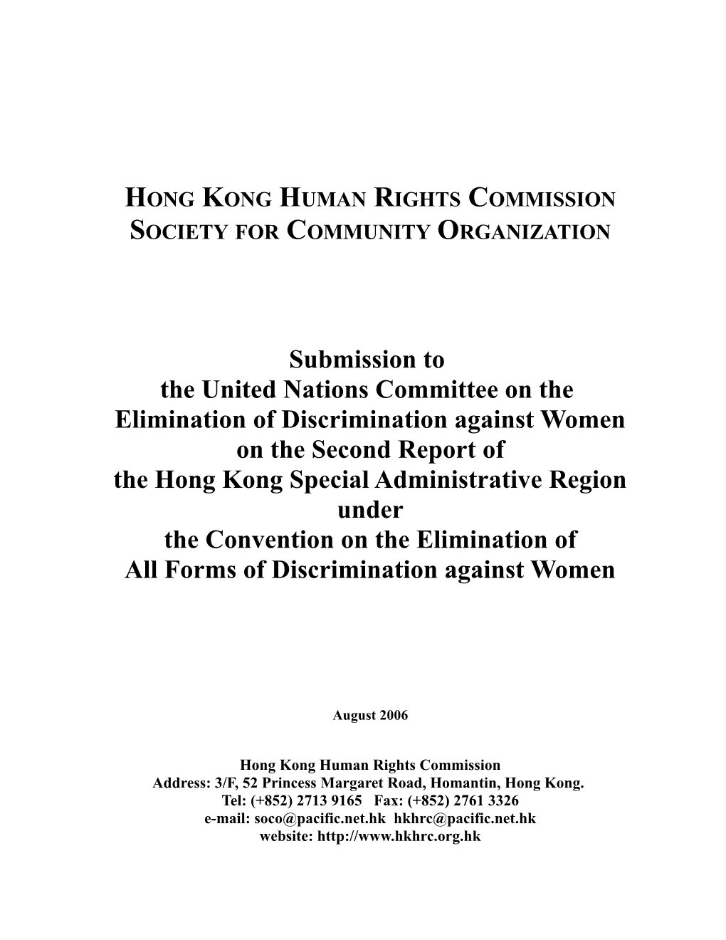 HKHRC, Soco Submission to the UN Committee on the Elimination of Discrimination Against