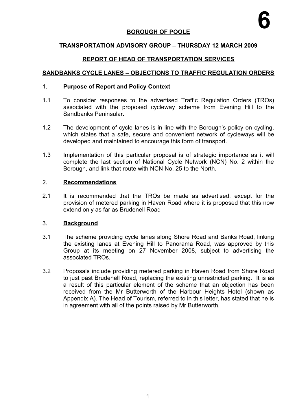 Sandbanks Cycle Lanes - Objections to Traffic Regulation Orders