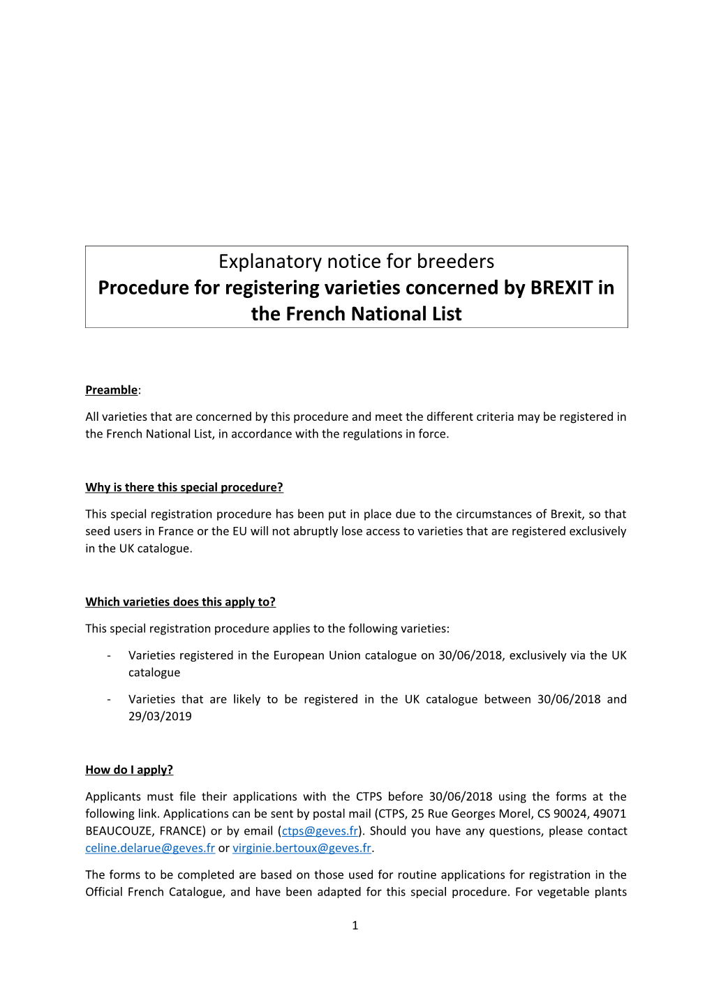 Explanatory Notice for Breeders