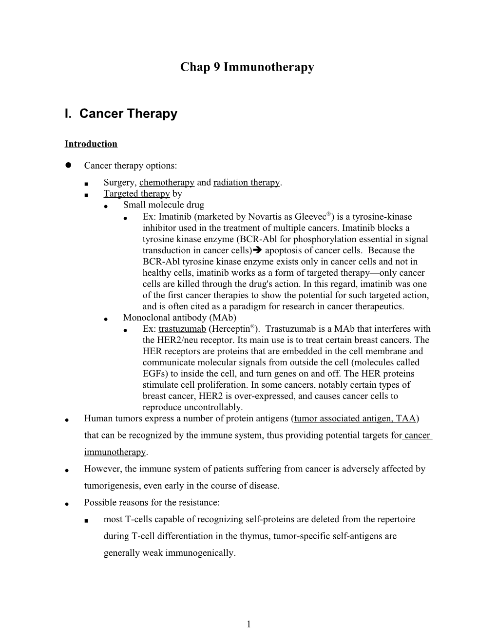 I.Cancer Therapy