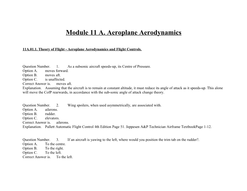 11A.01.1. Theory of Flight - Aeroplane Aerodynamics and Flight Controls
