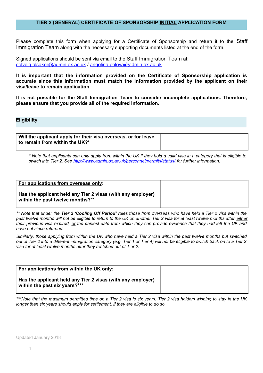 Certificate of Sponsorship Applications Checklist