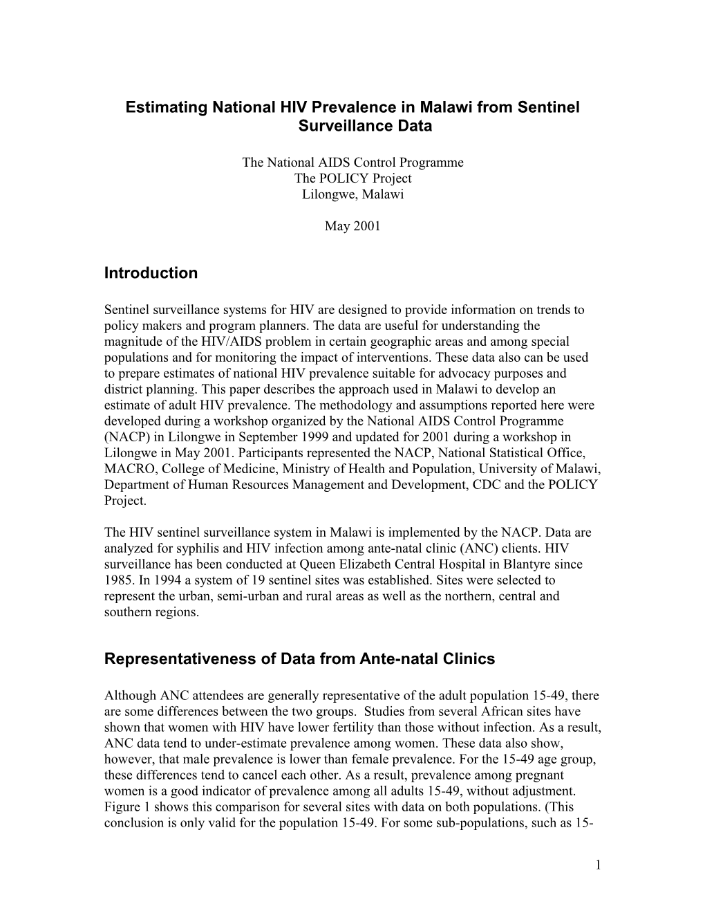 Estimating National HIV Prevalence from Sentinel Surveillance Data