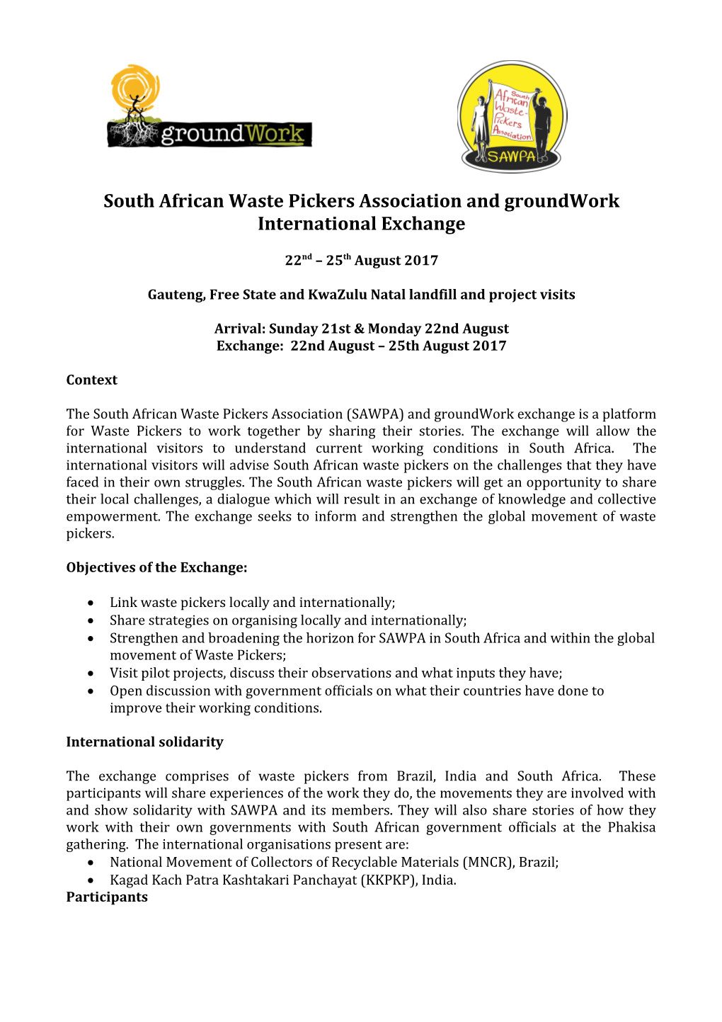 South African Waste Pickers Association and Groundwork International Exchange