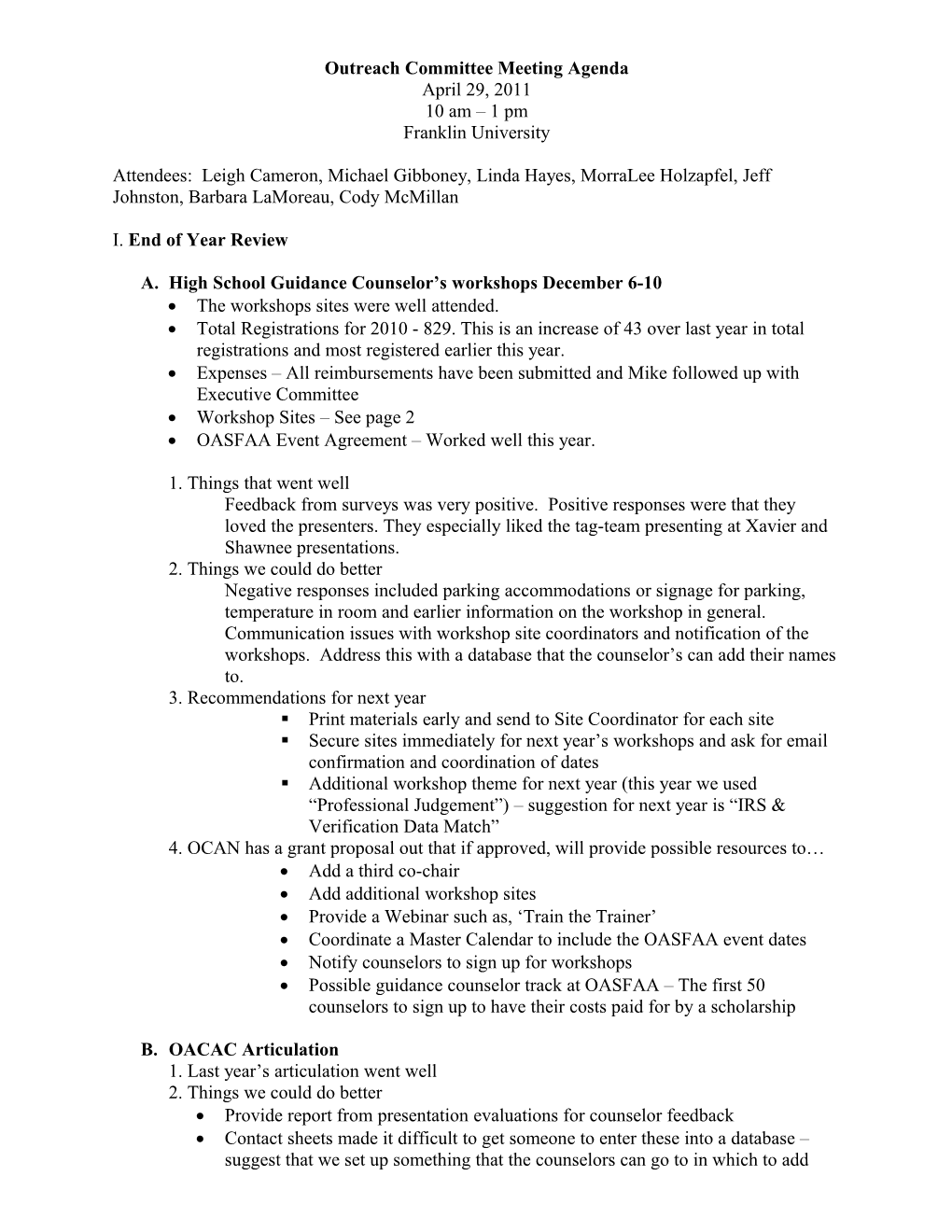 Outreach Committee Meeting Agenda