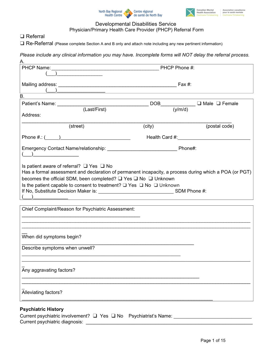 Physician/Primary Health Care Provider (PHCP) Referral Form