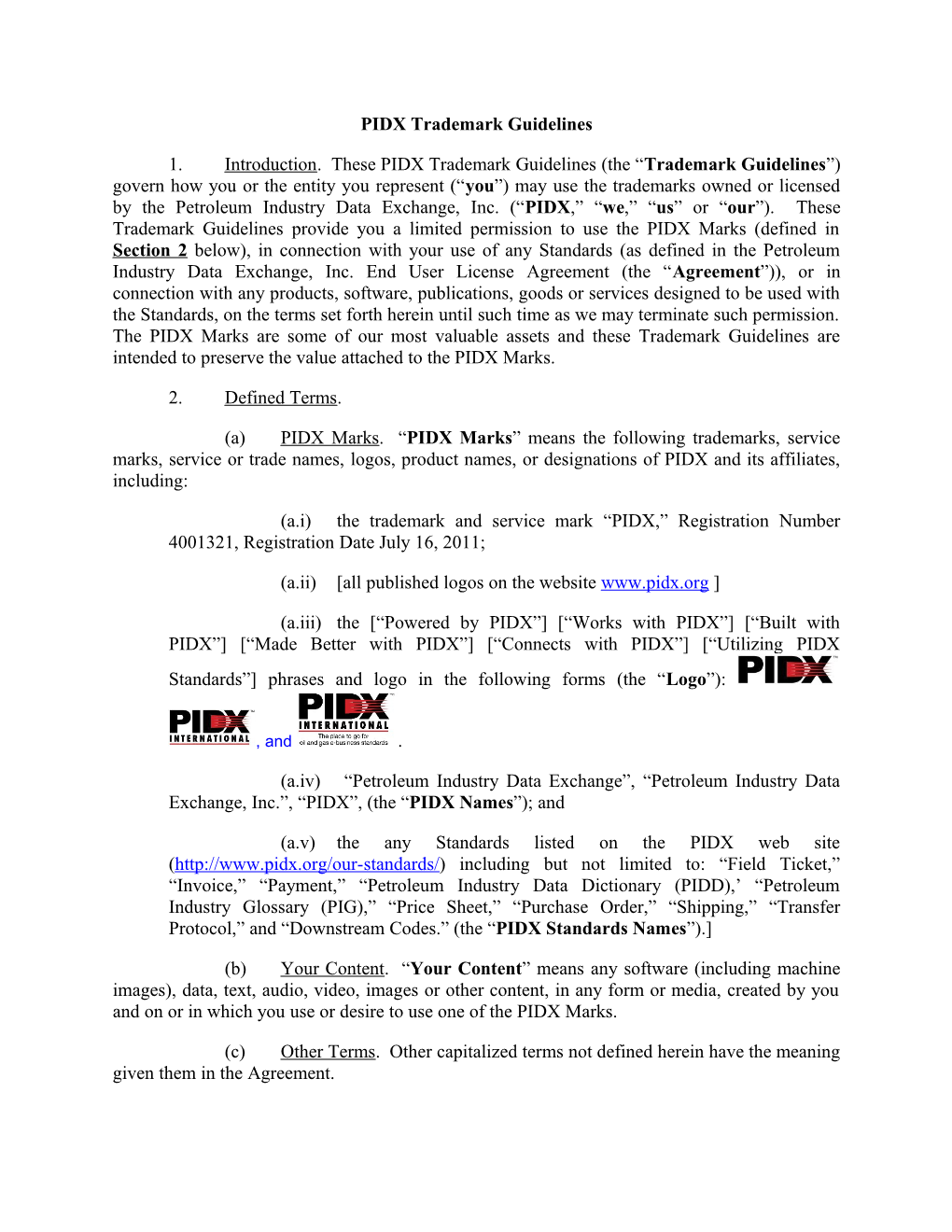 PIDX Trademark Guidelines