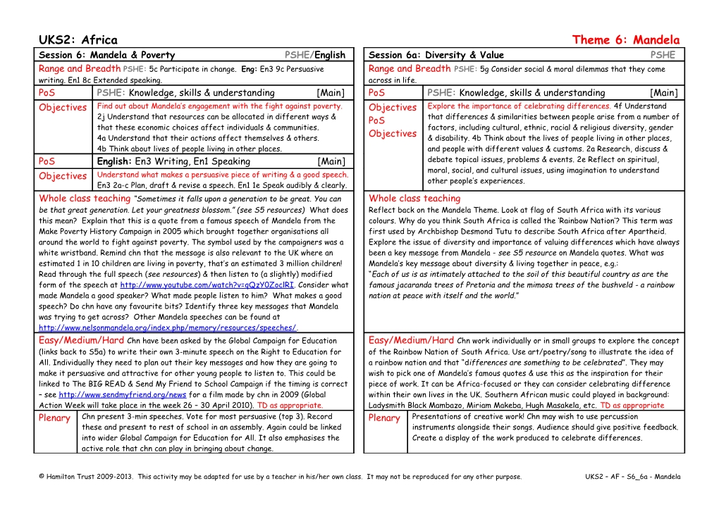 UKS2: Africa Theme 6: Mandela