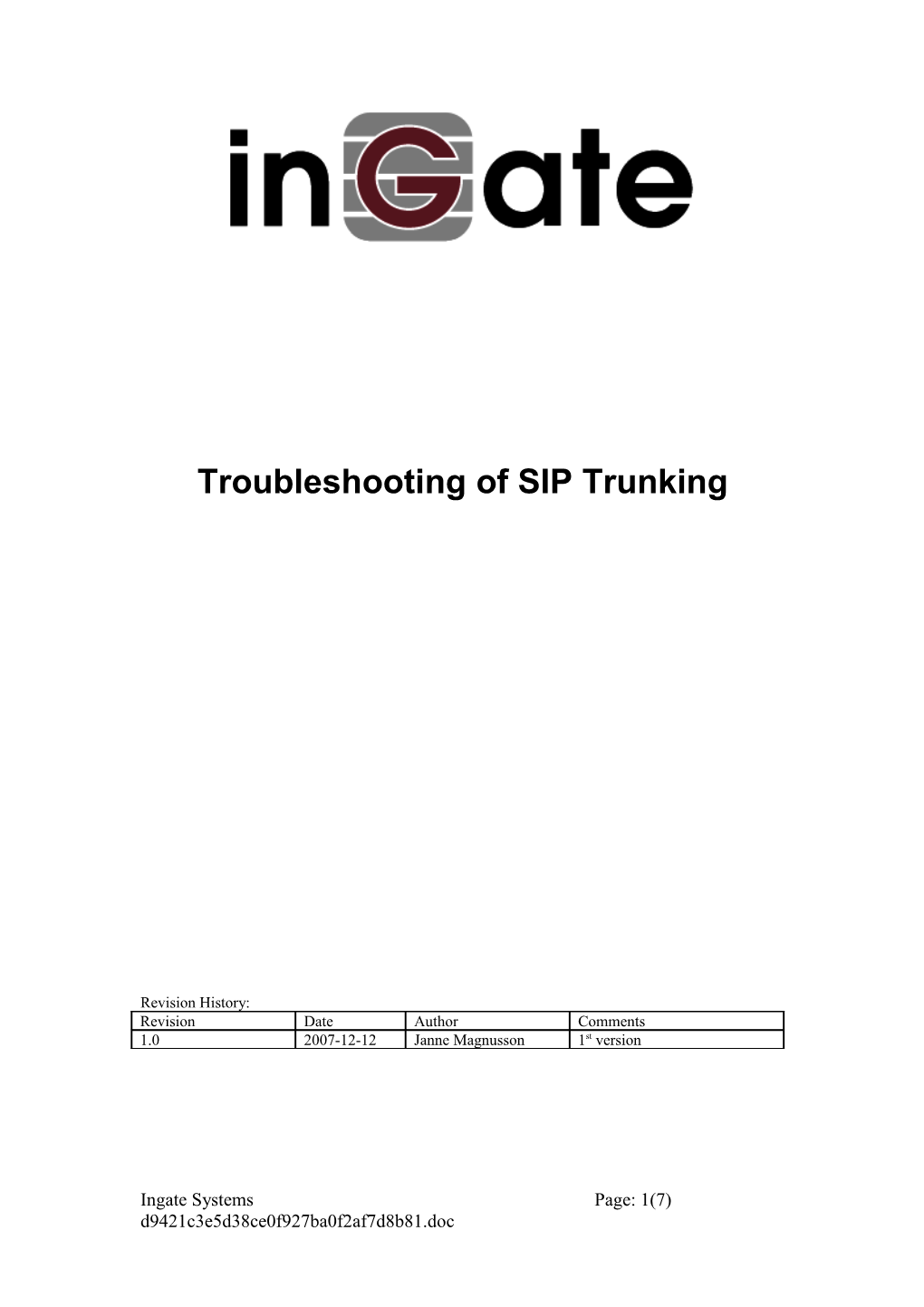 Troubleshooting of SIP Trunking