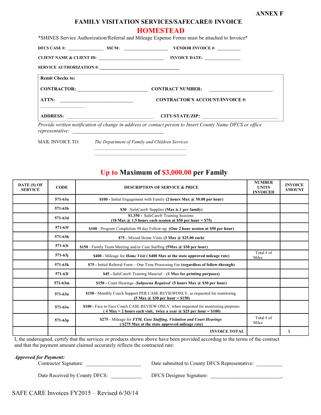 Family Visitation Services/Safecare Invoice