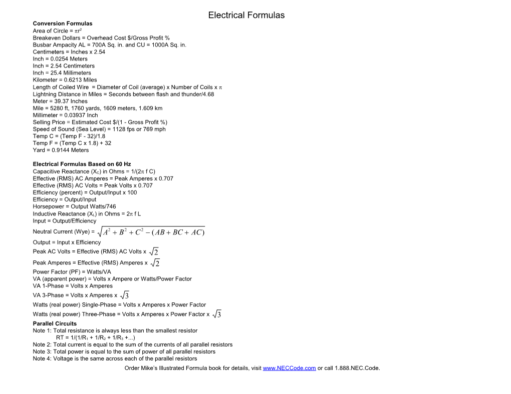 Order Mike S Illustrated Formula Book for Details, Visit Or Call 1.888.NEC.Code