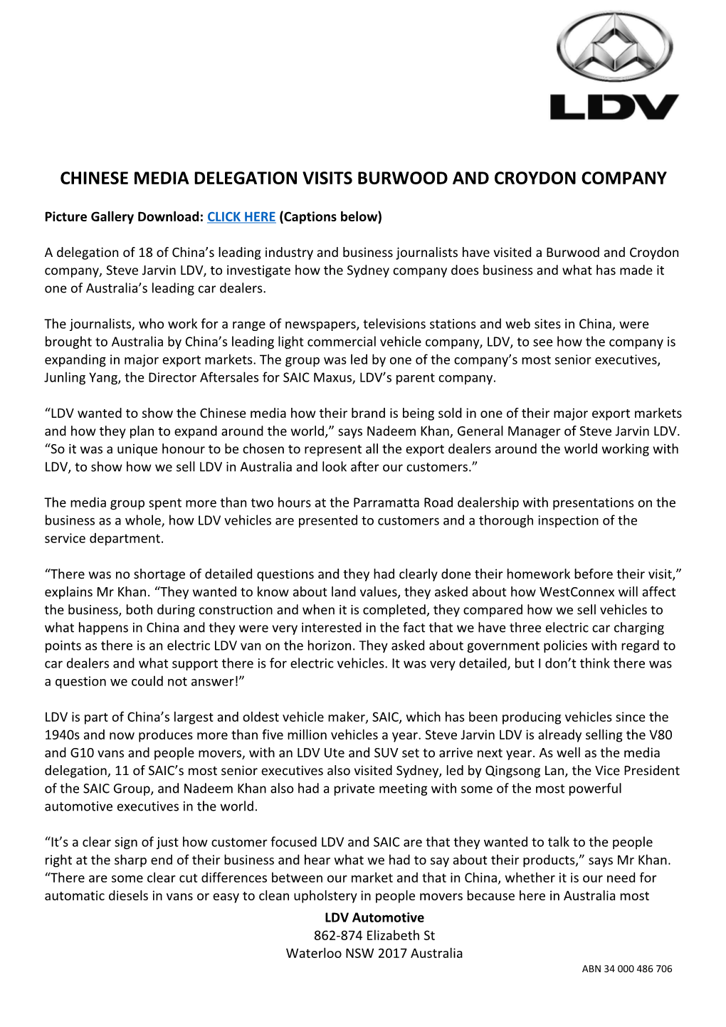 Chinese Media Delegation Visits Burwood and Croydon Company