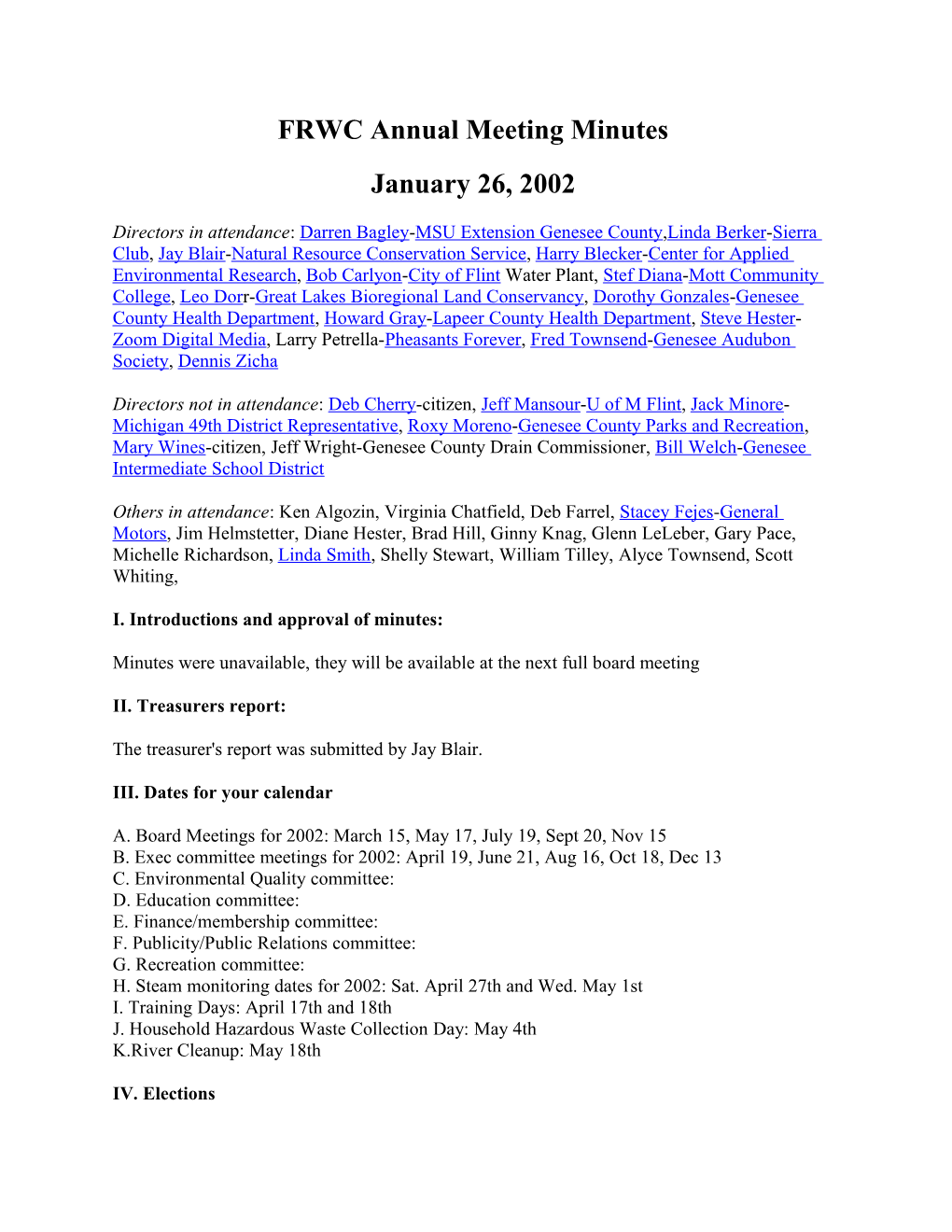 FRWC Annual Meeting Minutes