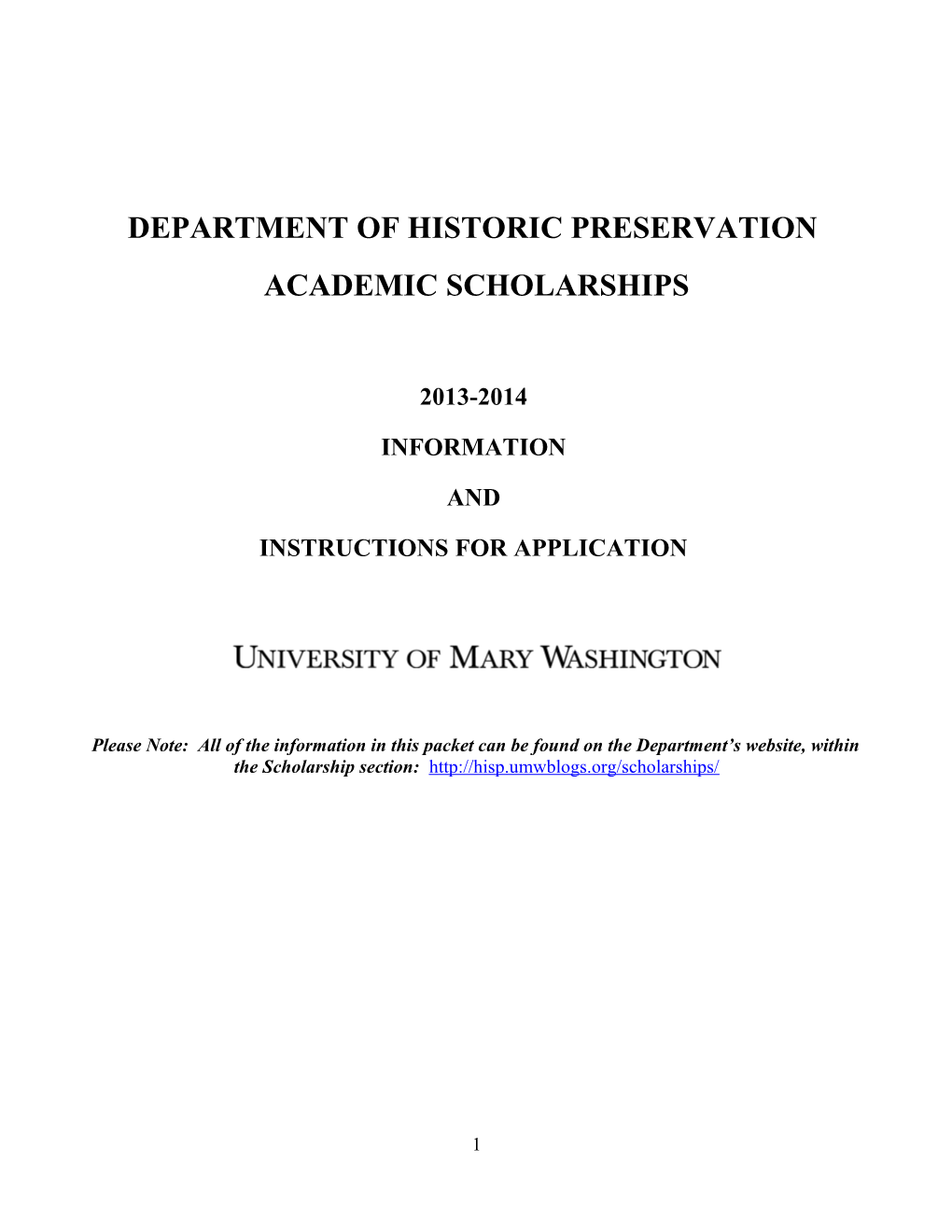 Scholarships in the Department of Historic Preservation