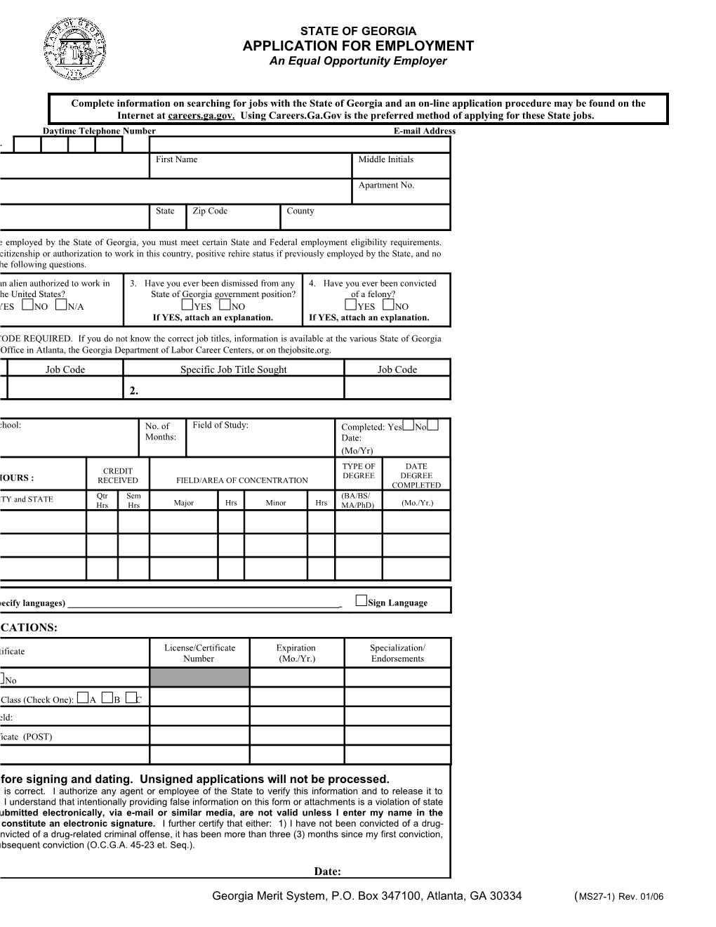 Application for Regular State Employment