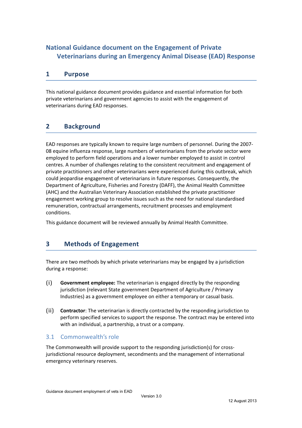 National Guidance Document on the Engagement of Private Veterinariansduring an Emergency