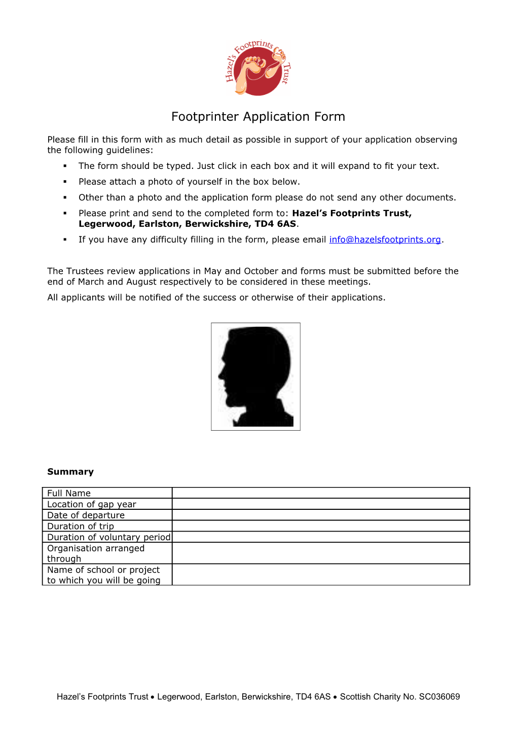 Footprinter Application Form