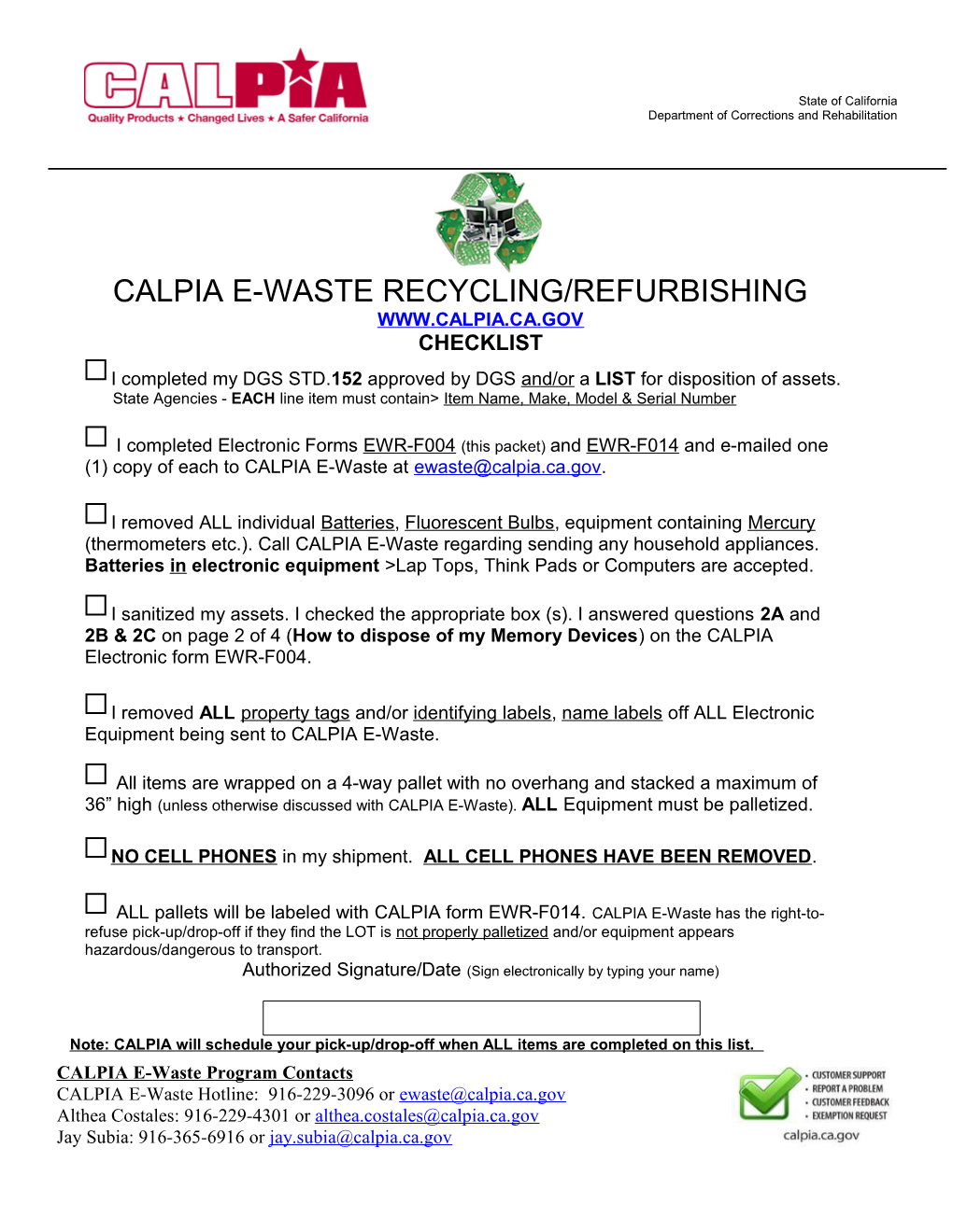 Calpia E-Waste Recycling/Refurbishing