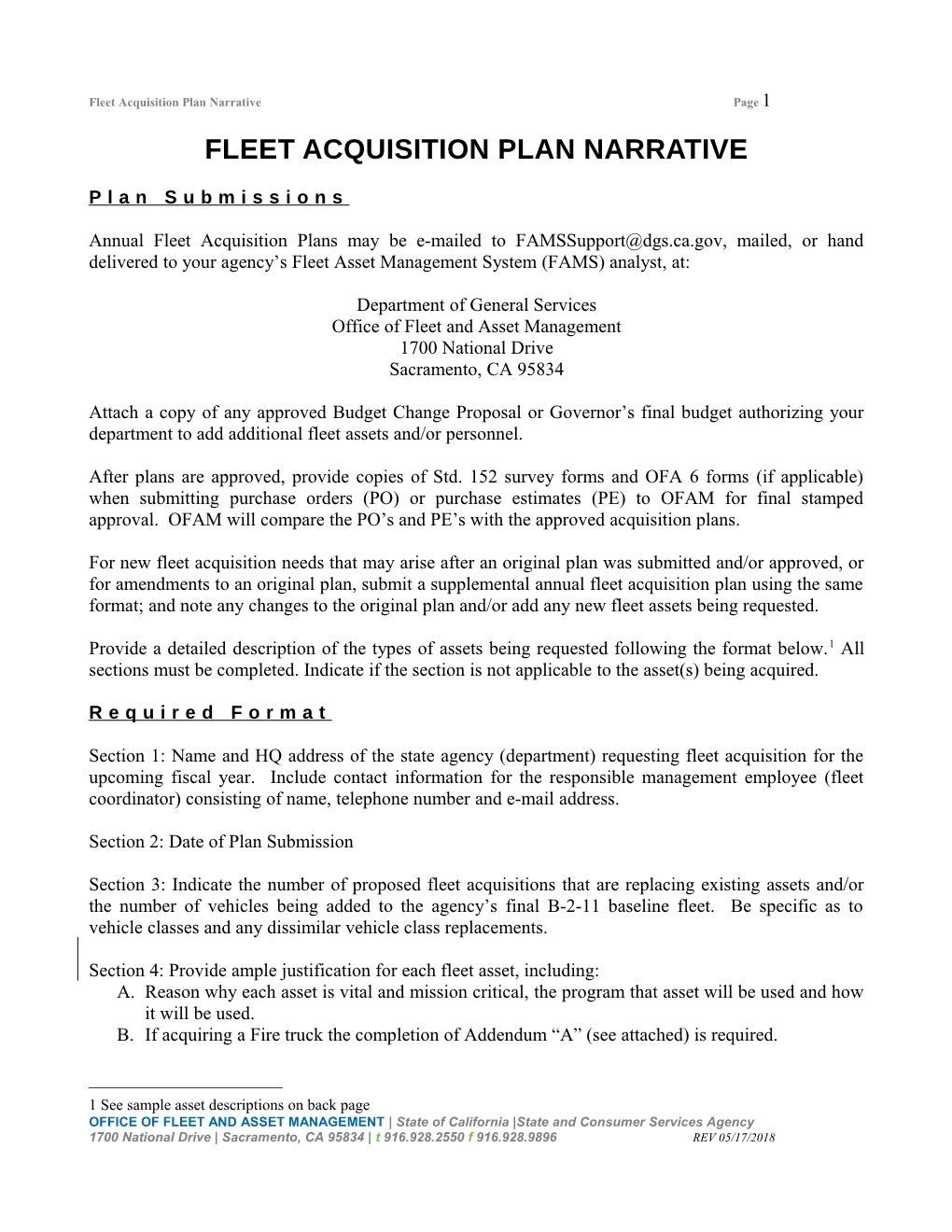 Fleet Acquisition Plan Narrative Page 1