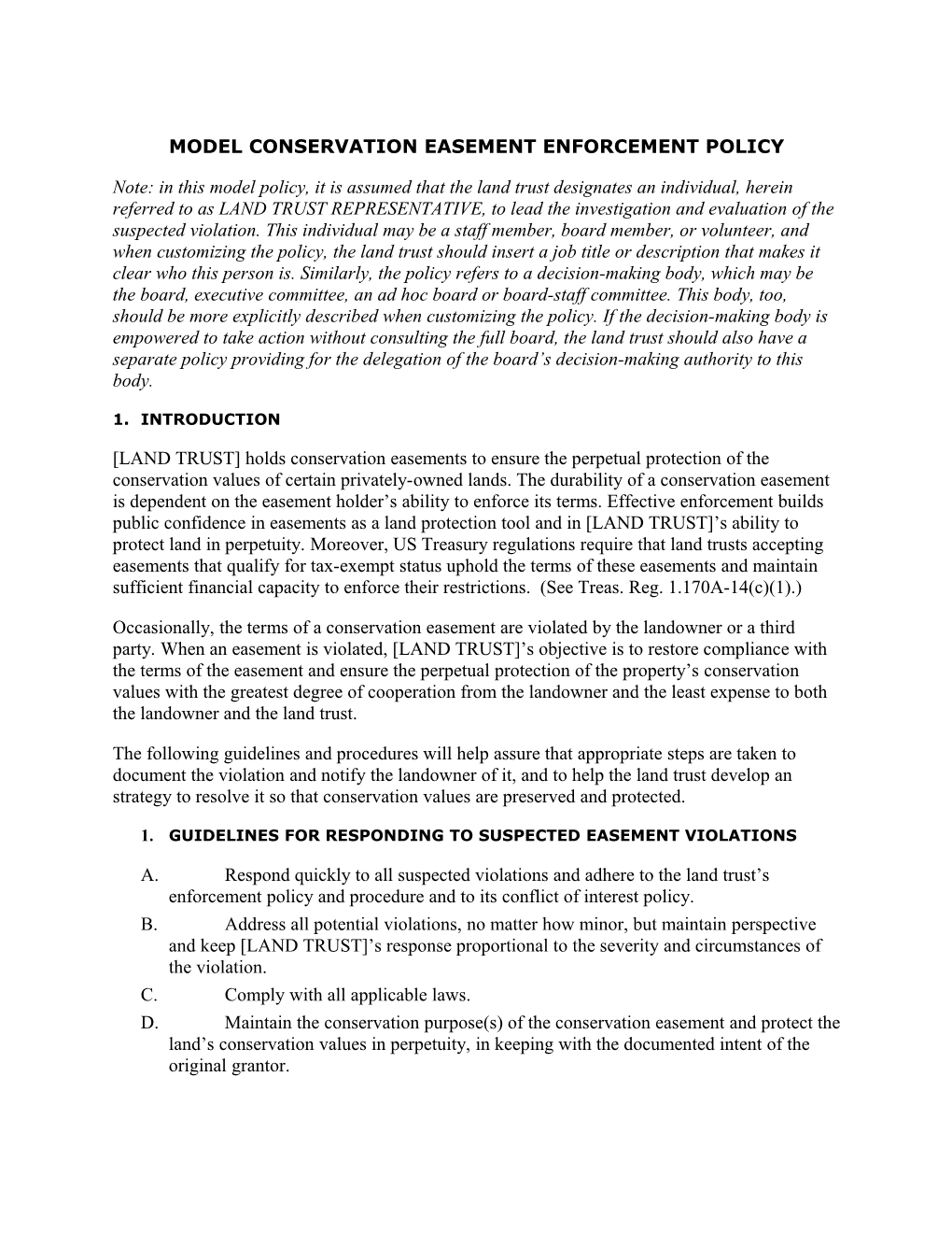 Model Conservation Easement Enforcement Policy