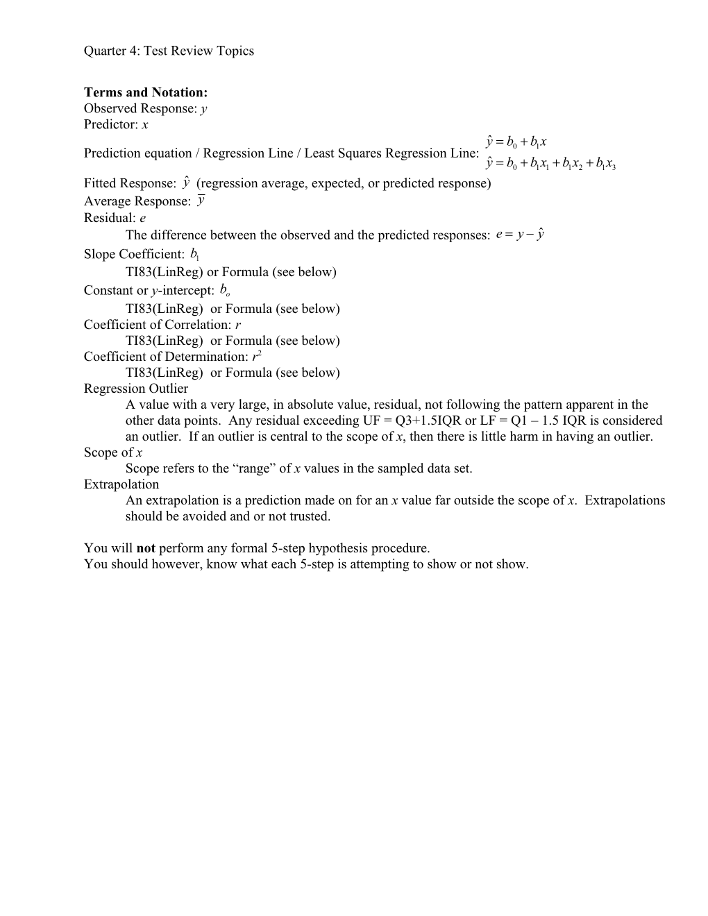 Quarter 4: Exam Topics