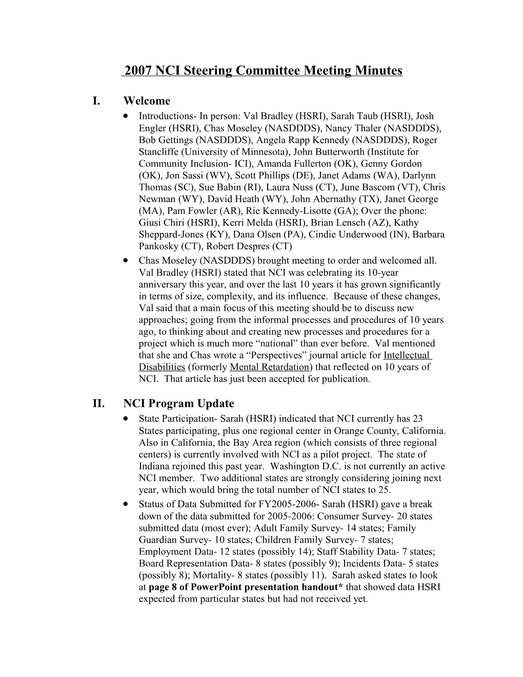 2007 NCI Steering Committee Meeting Minutes