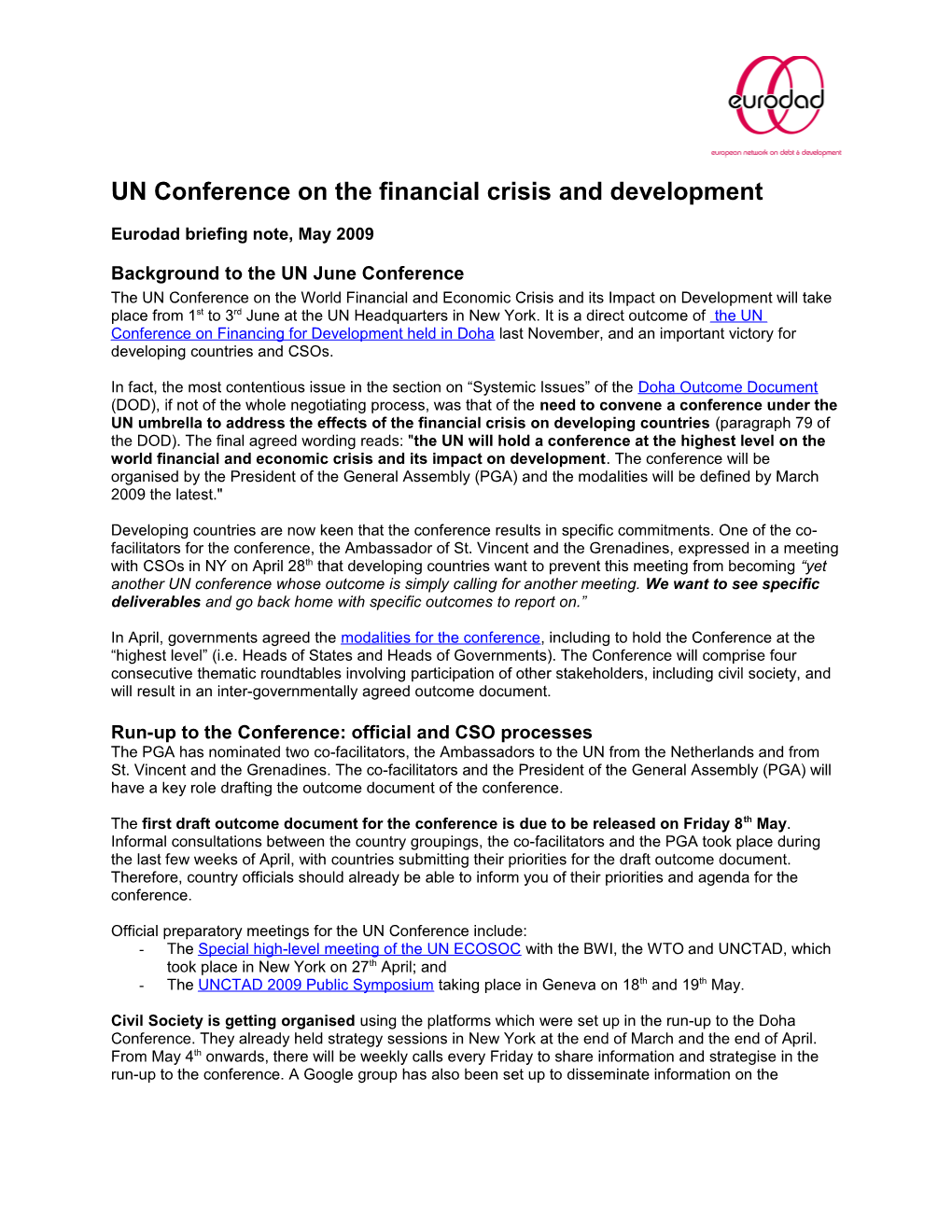 UN Conference on the Financial Crisis and Development