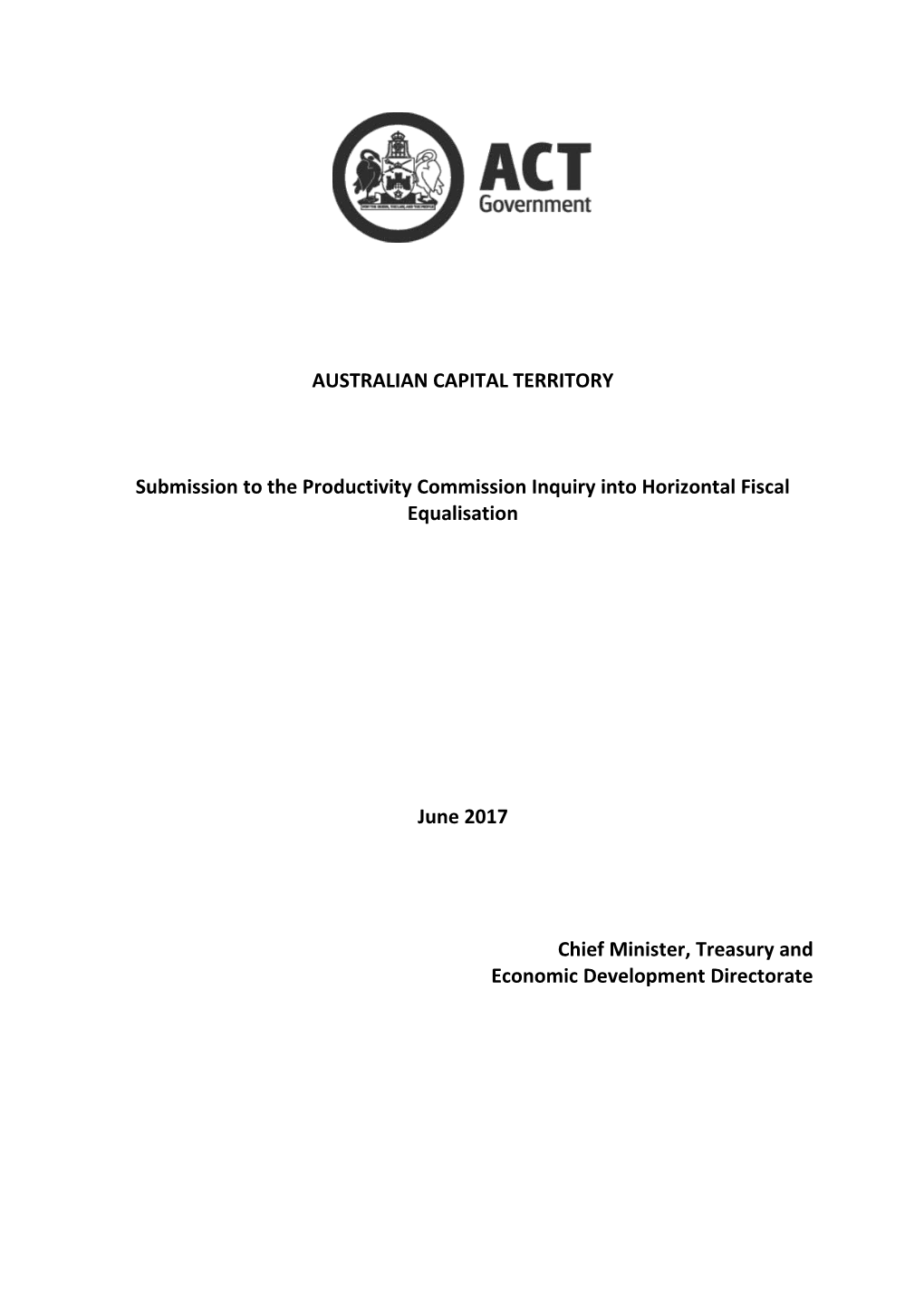 Submission 49 - ACT Government - Horizontal Fiscal Equalisation - Public Inquiry