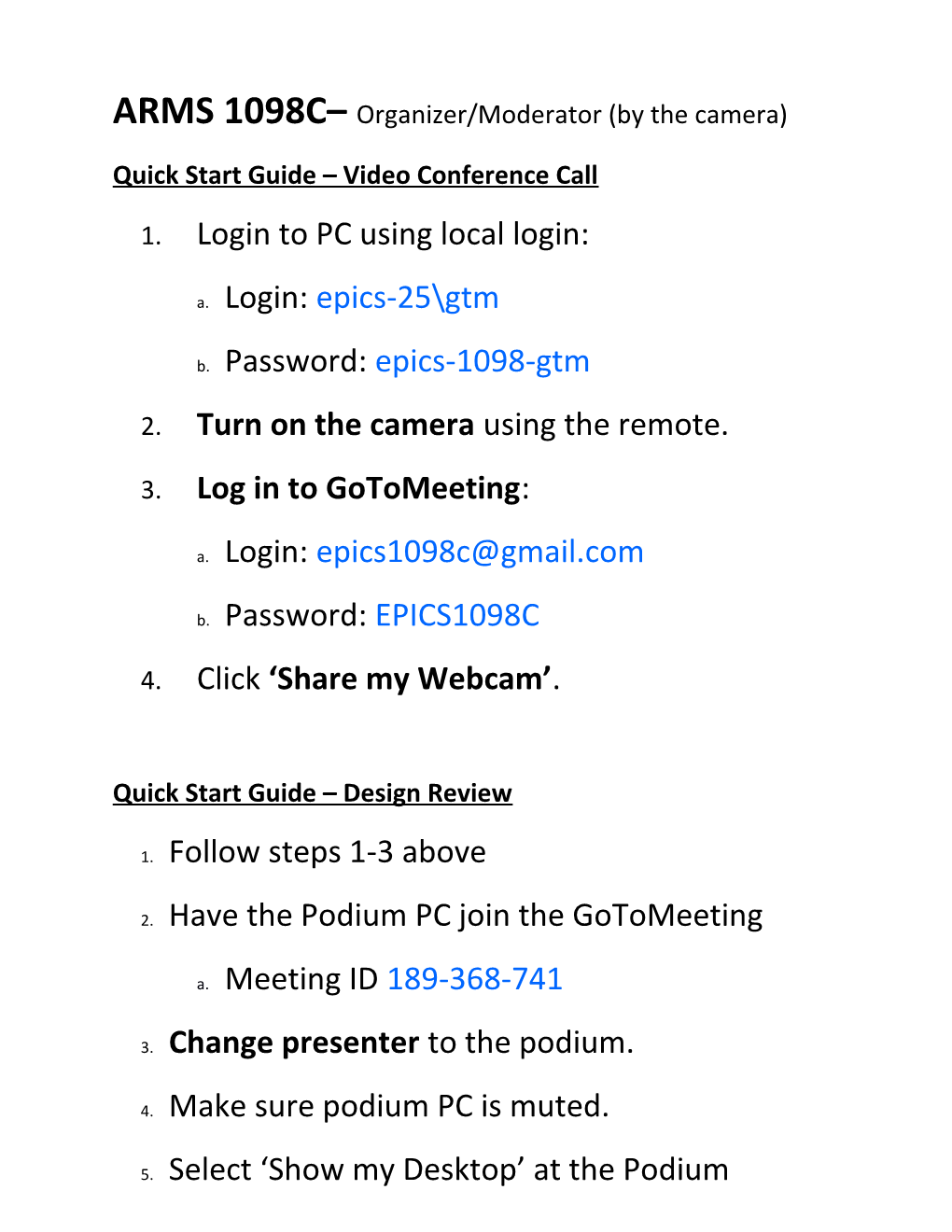 Quick Start Guide Video Conference Call