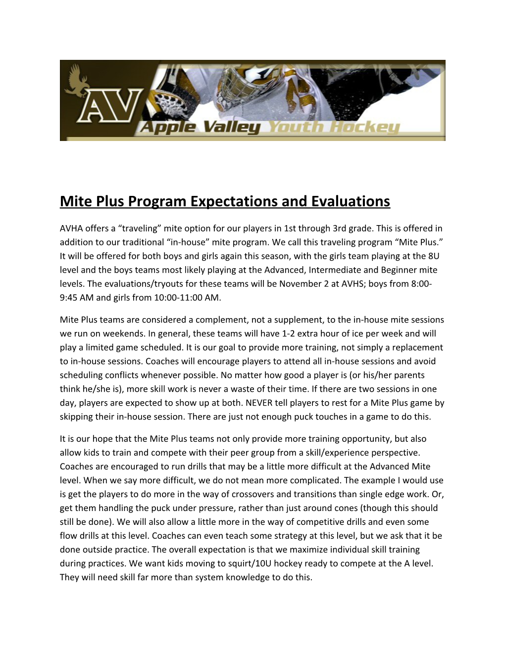 Mite Plus Program Expectations and Evaluations