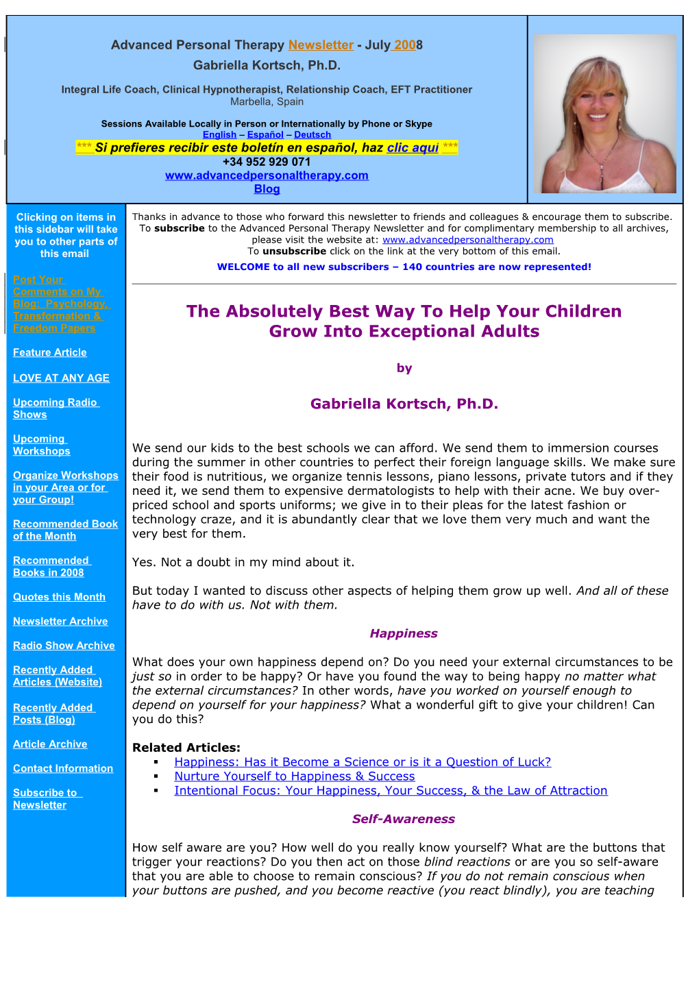 Advanced Personal Therapy Newsletter