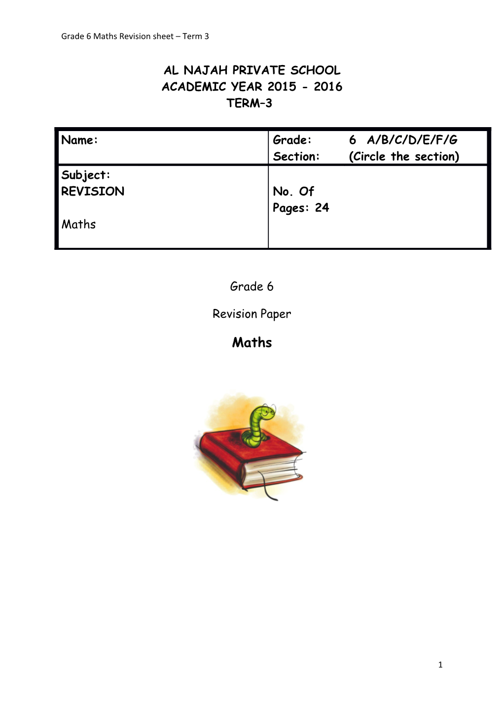 Grade 6 Maths Revision Sheet Term 3