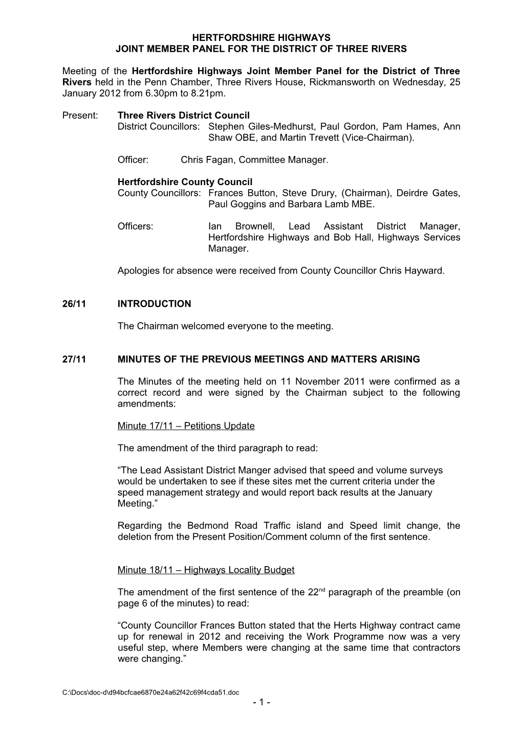 Minutes: Herts Highways 25.01.12