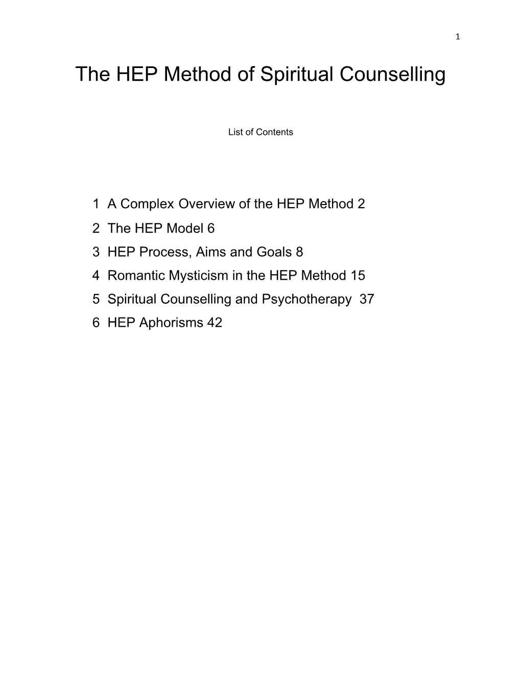 The HEP Method of Spiritual Counselling