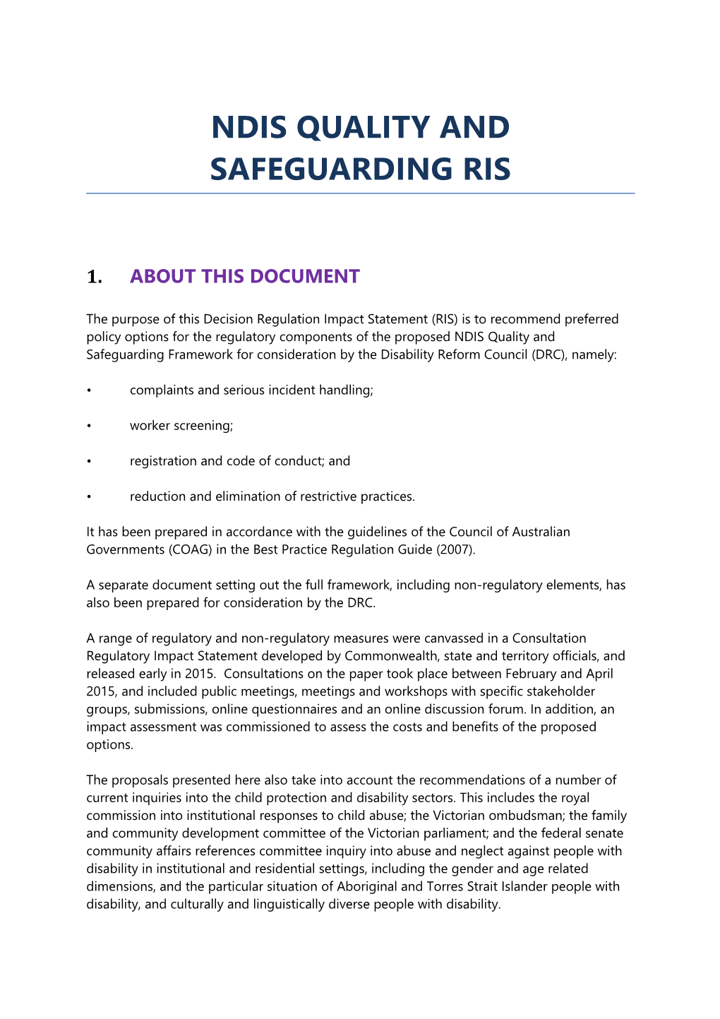 Ndis Quality and Safeguarding Ris