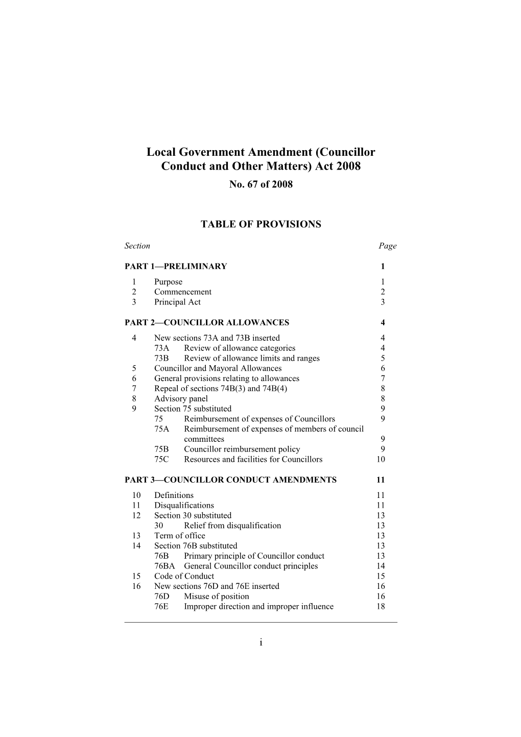 Local Government Amendment (Councillor Conduct and Other Matters) Act 2008