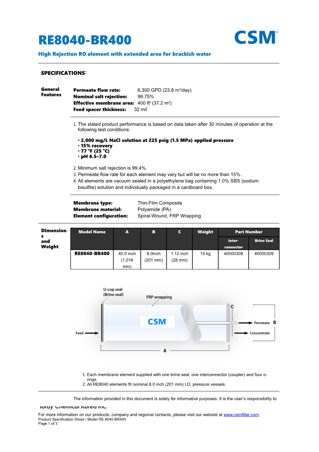 The Professional Reverse Osmosis Membrane Element Approved in Whole World, CSM RO MEMBRANE