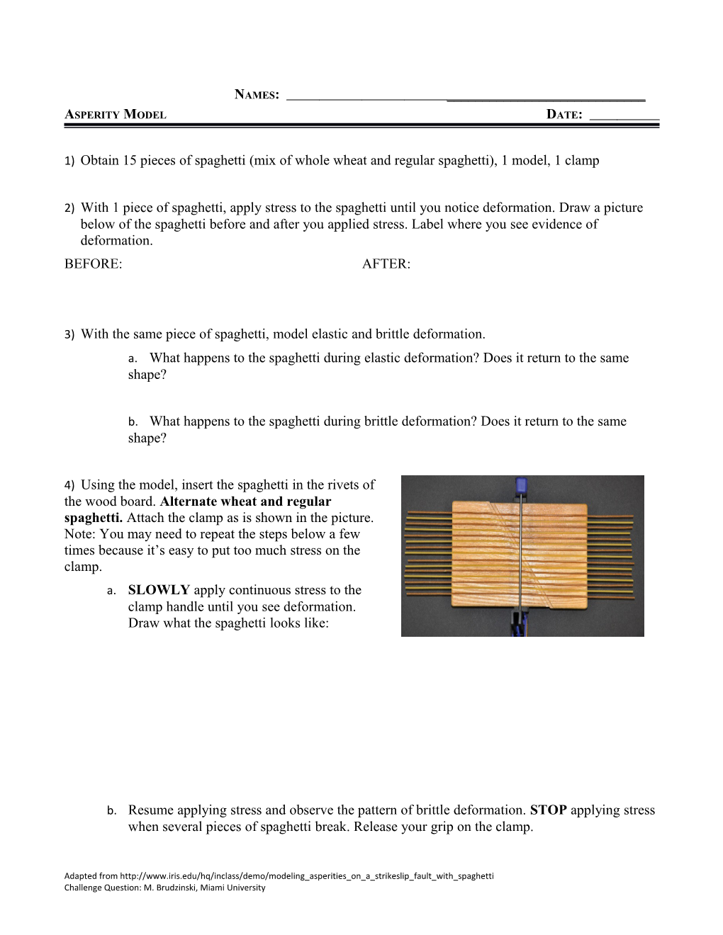 1)Obtain 15 Pieces of Spaghetti(Mix of Whole Wheat and Regular Spaghetti), 1 Model, 1 Clamp