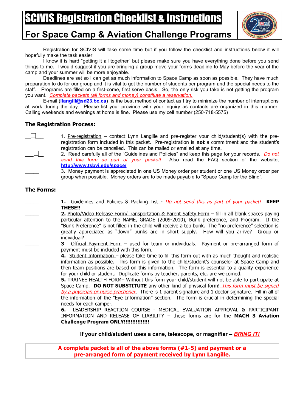 Sci-Vis 99 Advanced Academy Underwater Astronaut Trainer Release & Medical Form