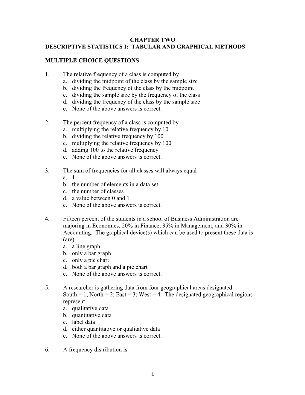 Descriptive Statistics I: Tabular and Graphical Methods