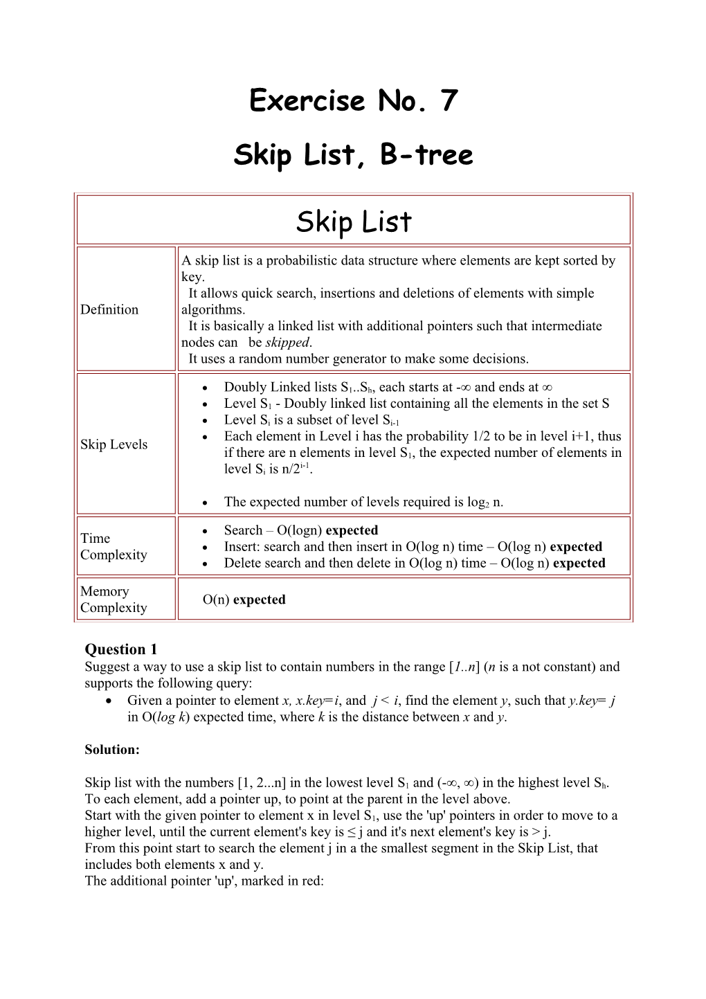Skip List, B-Tree