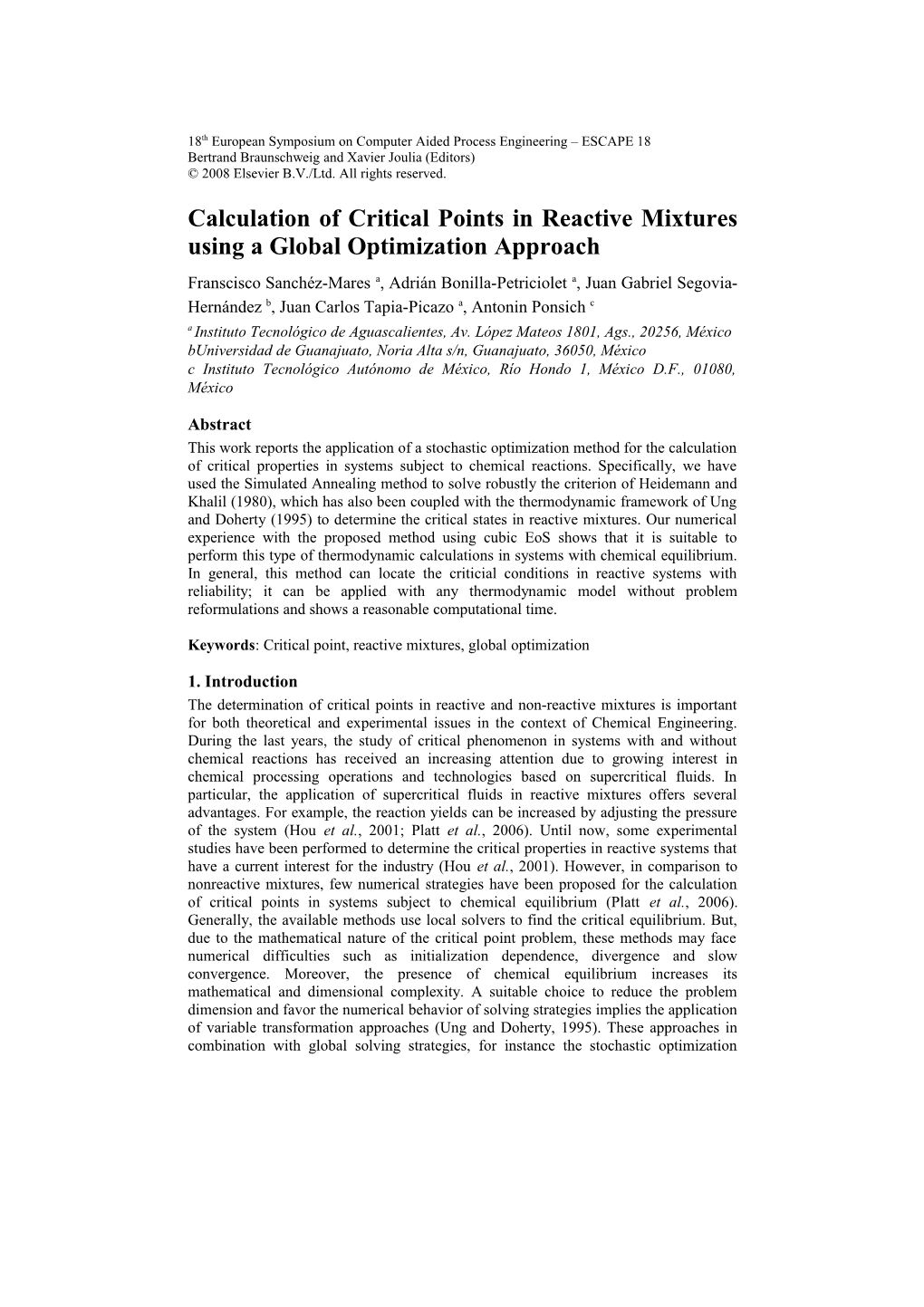 Calculation of Critical Points in Reactive Mixtures Using a Global Optimization Approach