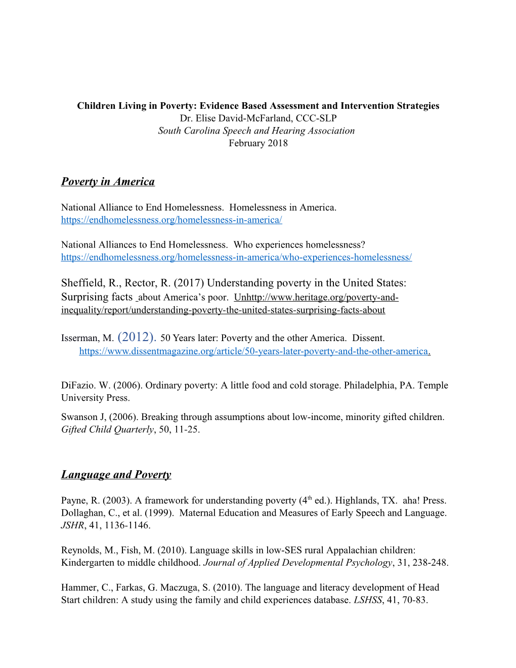 Children Living in Poverty: Evidence Based Assessment and Intervention Strategies