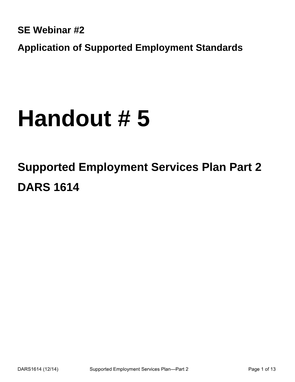 Supported Employment Services Plan Part 2