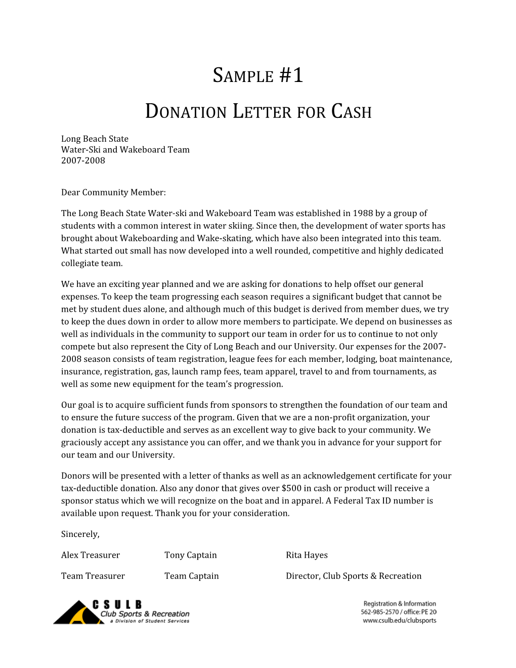 Donation Letter for Cash