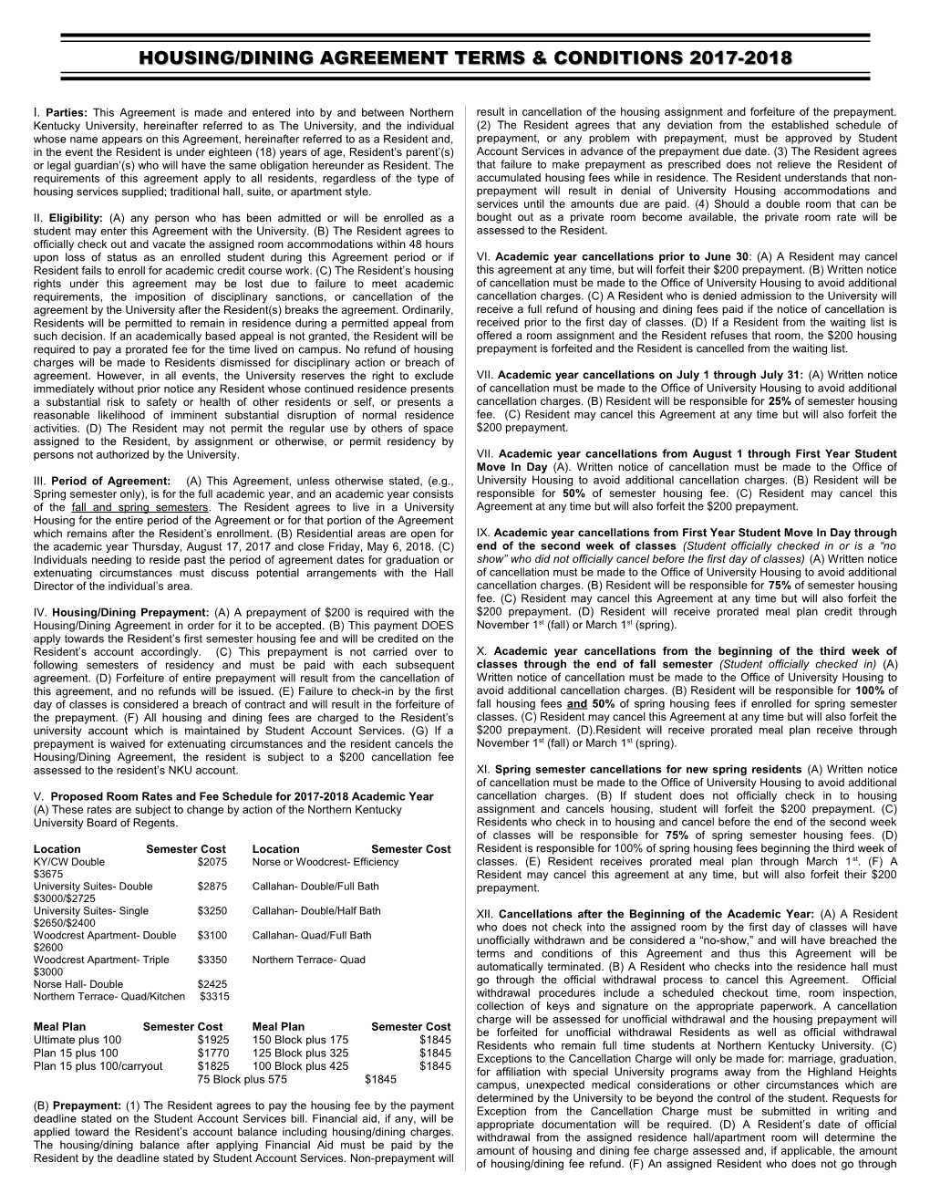 Housing Terms and Conditions Summer 2005