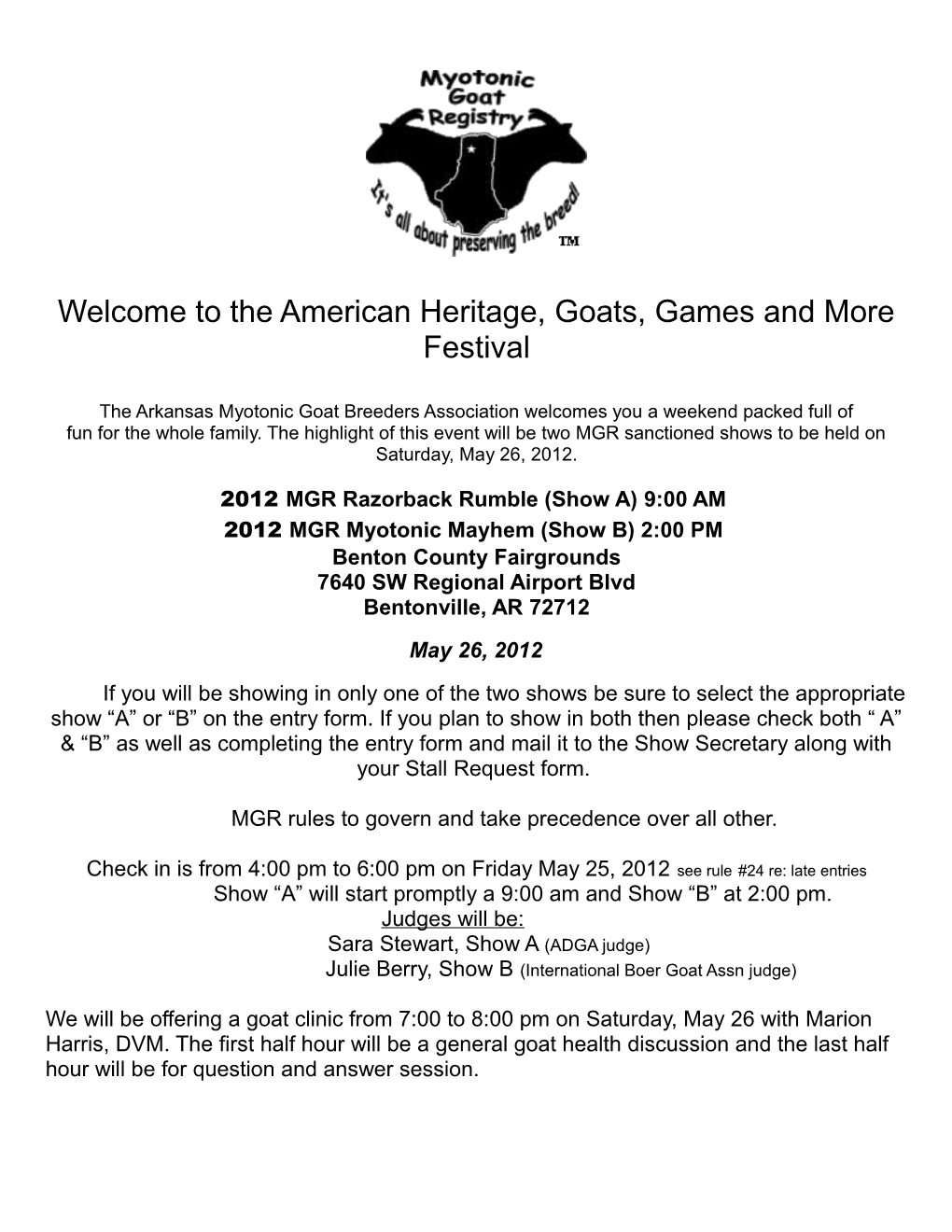 Welcome to the American Heritage, Goats, Games and More Festival