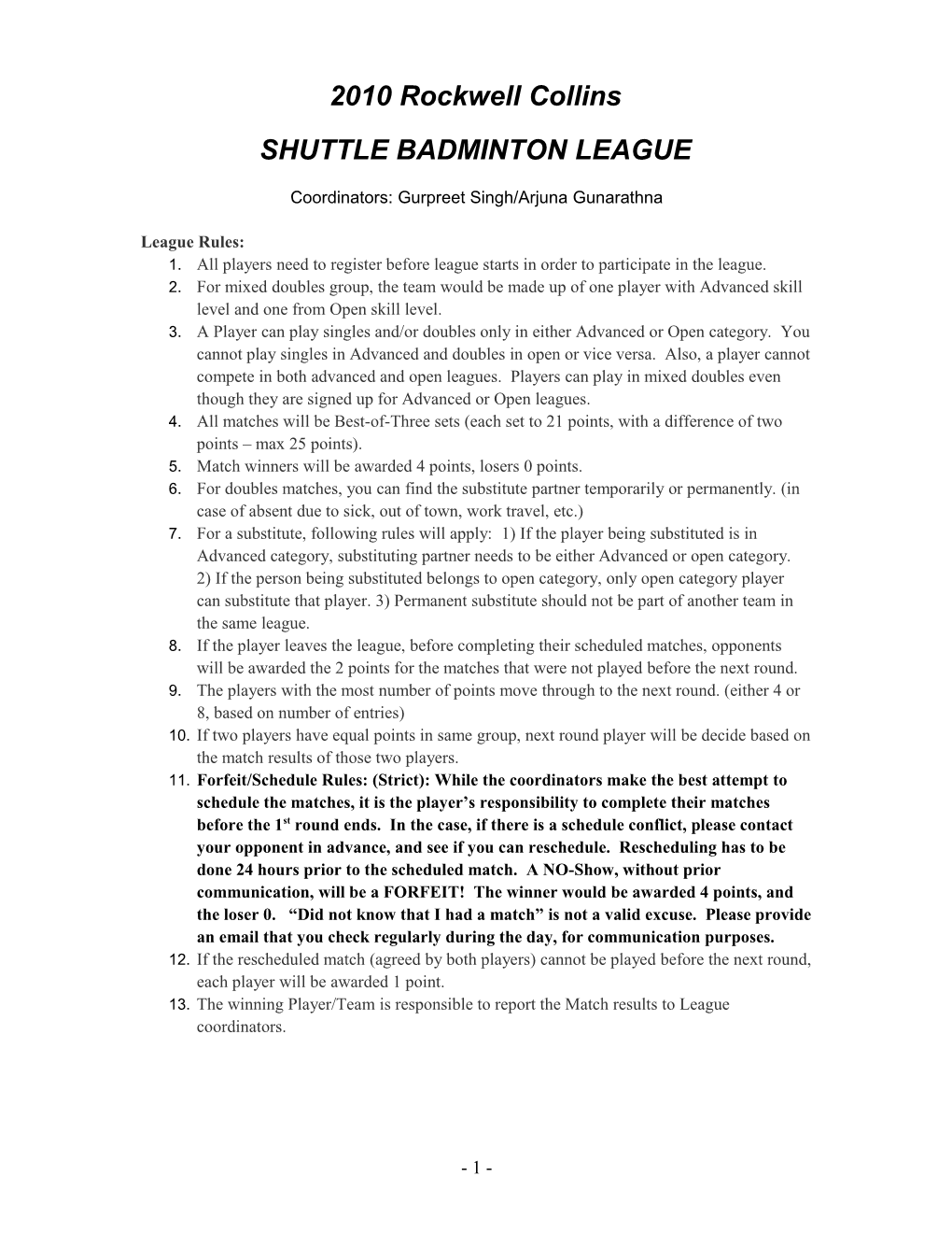 Rules of Badminton